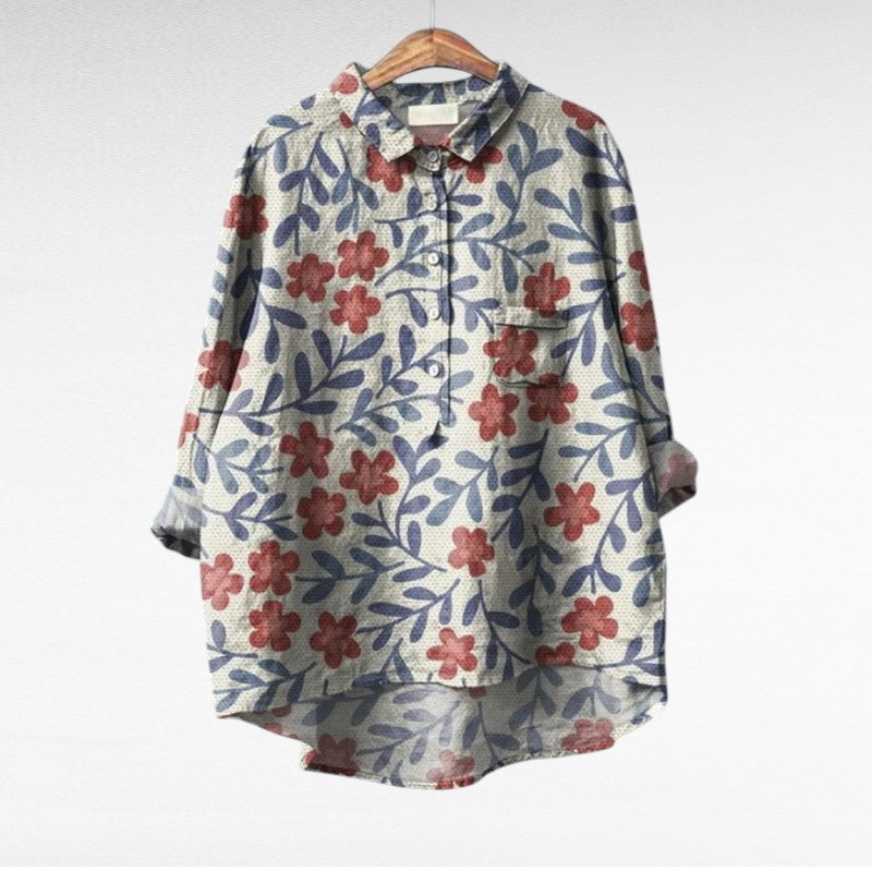 Liorine - Klassische Bluse mit leichtem Blumenmuster für Frühling und Sommer für Damen