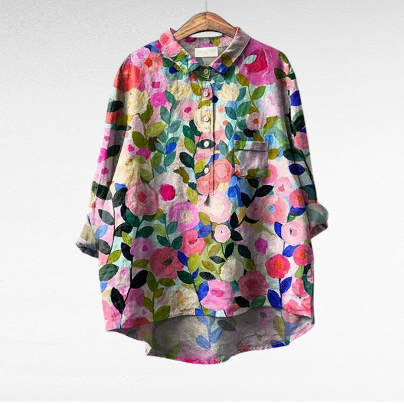 Liorine - Klassische Bluse mit leichtem Blumenmuster für Frühling und Sommer für Damen