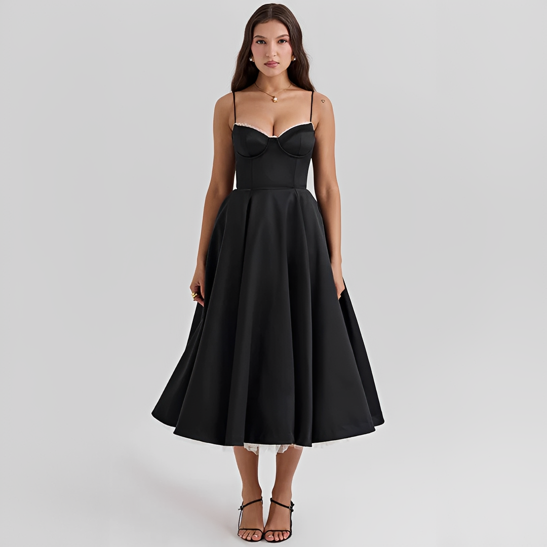 Faylise - Damen Corsage-Kleid für Frühling und Sommer, Ausgestellter Rock, Tailliert, Lange Feine Träger