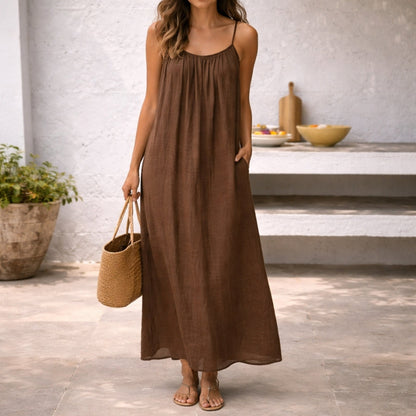 Maxikleid mit Spaghettiträgern für Damen – Luftiges Sommerkleid mit Offenem Rücken & Lockerer Passform
