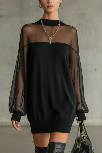 Thaïs - Kurzes Kleid mit Stehkragen und Transparenten Ärmeln