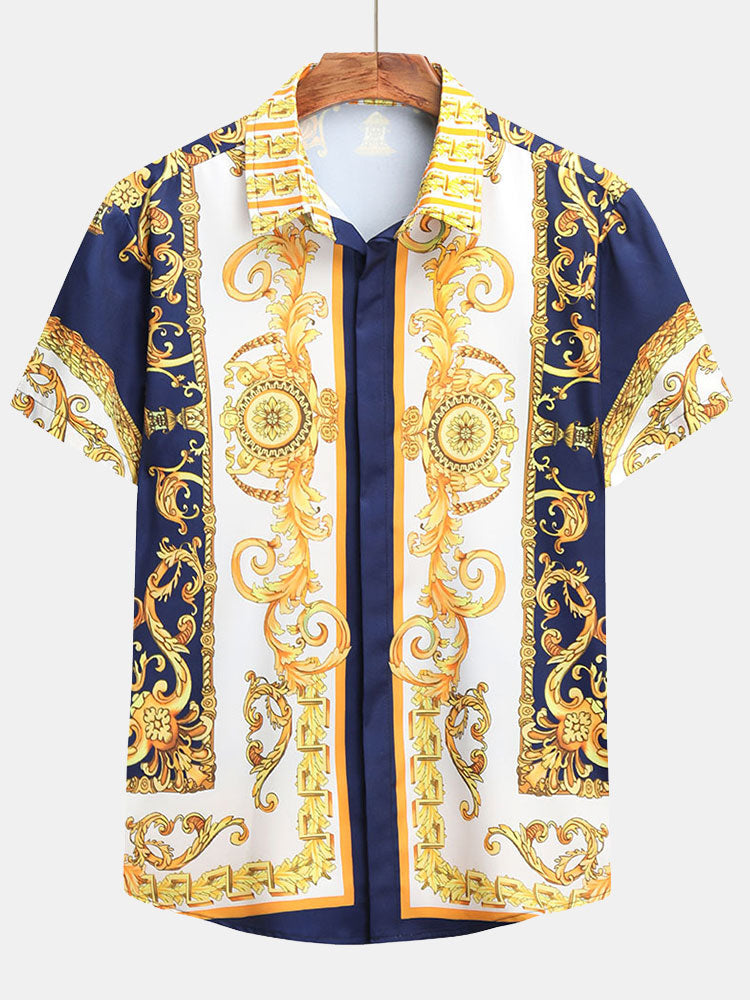 Stylisches Sommer Set mit Barock-Print – Kurzarm Hemd & Shorts für Herren