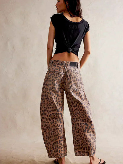 Trendige Print Jeans für Damen – Weite Baggy Denim Hose mit High Waist