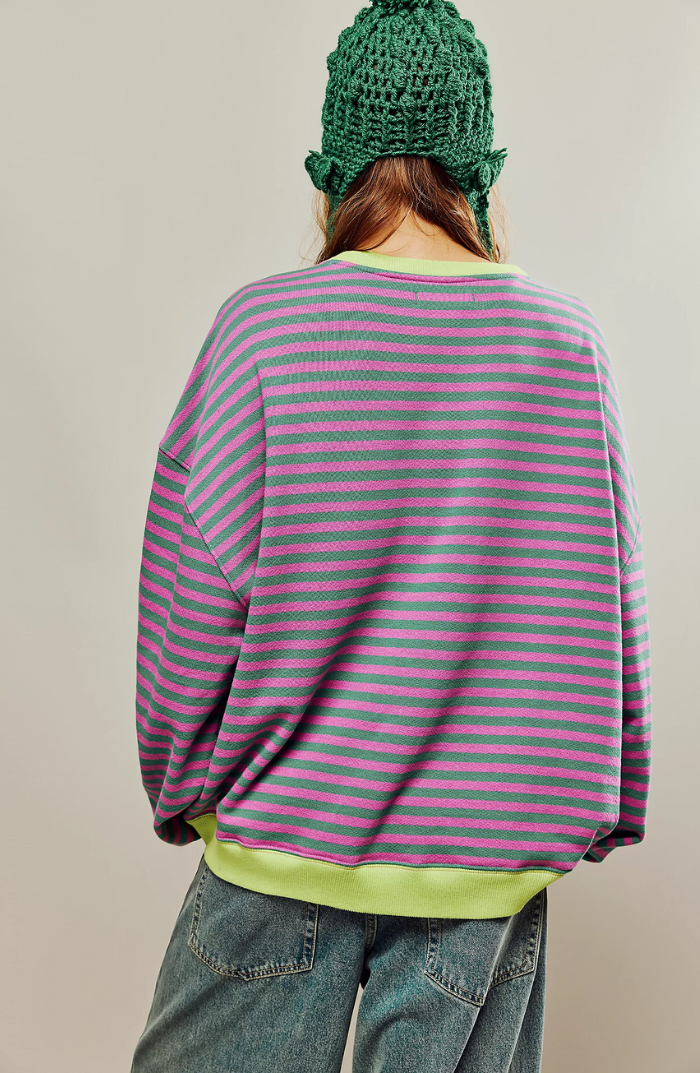 Oversize Damen Sweatshirt mit Streifen – Lässiger Pullover im Colorblock Look & weicher Komfort