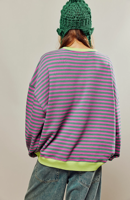 Oversize Damen Sweatshirt mit Streifen – Lässiger Pullover im Colorblock Look & weicher Komfort