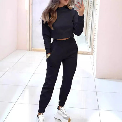 Gaëlle - Bequemes und Elegantes Entspannungsensemble für Frauen, bestehend aus Jogginghose und langärmligem Crop-Top