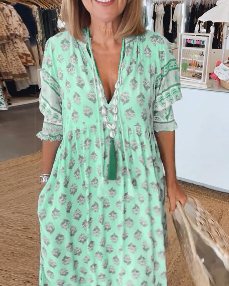 Sylméra - Maxikleid Boho Leichtes Druck Fluid Sommer