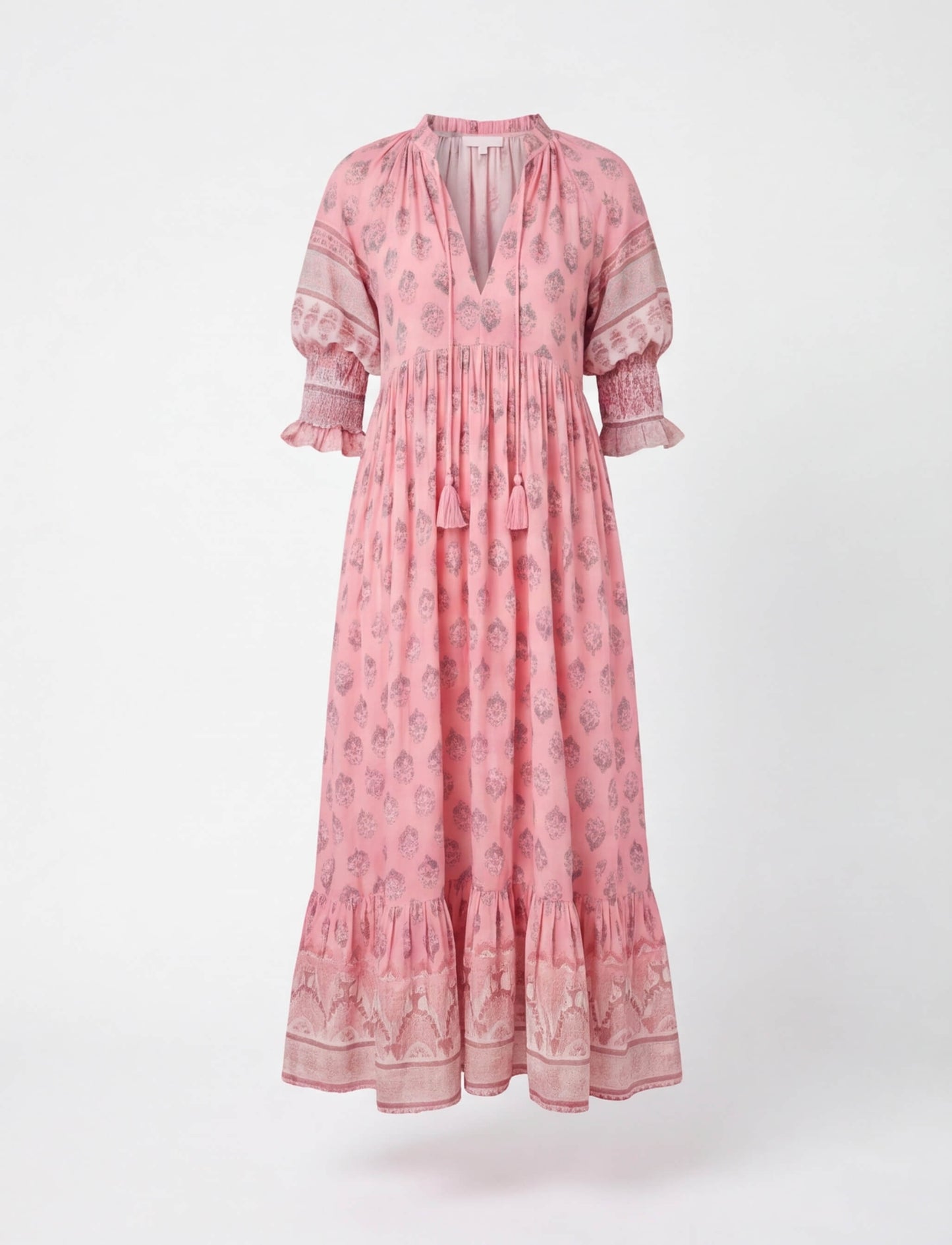 Boho Midikleid mit Print für Damen – Luftiges Sommerkleid mit V-Ausschnitt & Volant-Details