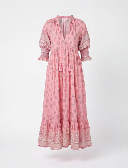 Boho Midikleid mit Print für Damen – Luftiges Sommerkleid mit V-Ausschnitt & Volant-Details