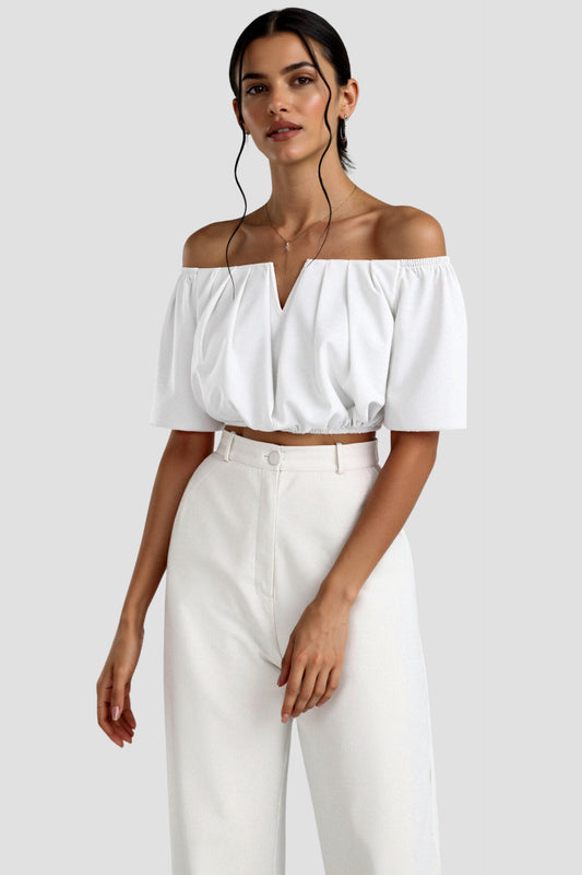 Elegante Off-Shoulder Bluse für Damen mit V-Ausschnitt – Leichtes Sommer Top