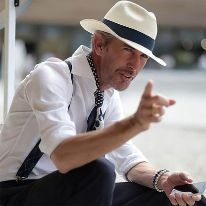 Klassischer Fedora Strohhut für Herren – Eleganter Sommerhut mit UV-Schutz & Reiseetui