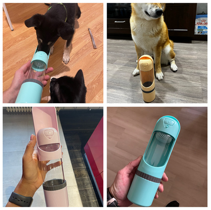 2-in-1 Tragbare Trinkflasche für Hunde – Wasser- & Futterspender für unterwegs