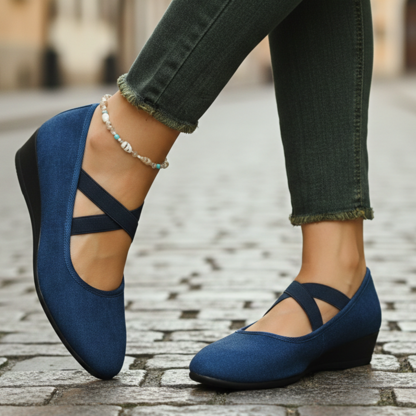 Renée - Orthopädische Schuhe mit Keilsohle für Damen mit Überkreuzten Elastikriemen
