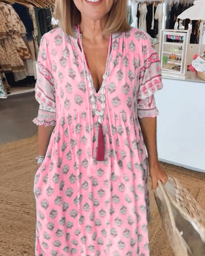 Sylméra - Maxikleid Boho Leichtes Druck Fluid Sommer