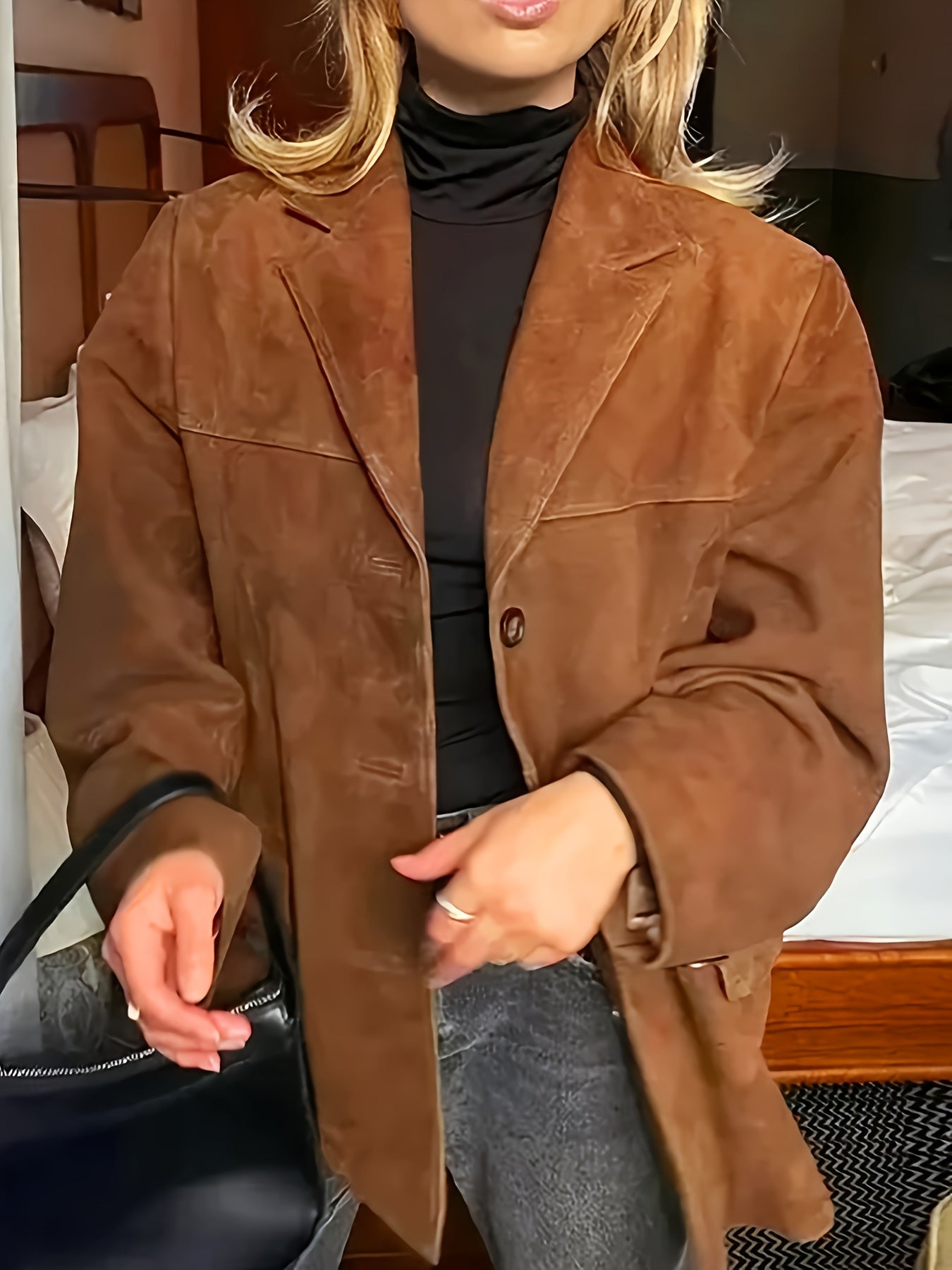 Maïwen - Vintage Suede Übergangsjacke für Damen mit Knöpfen