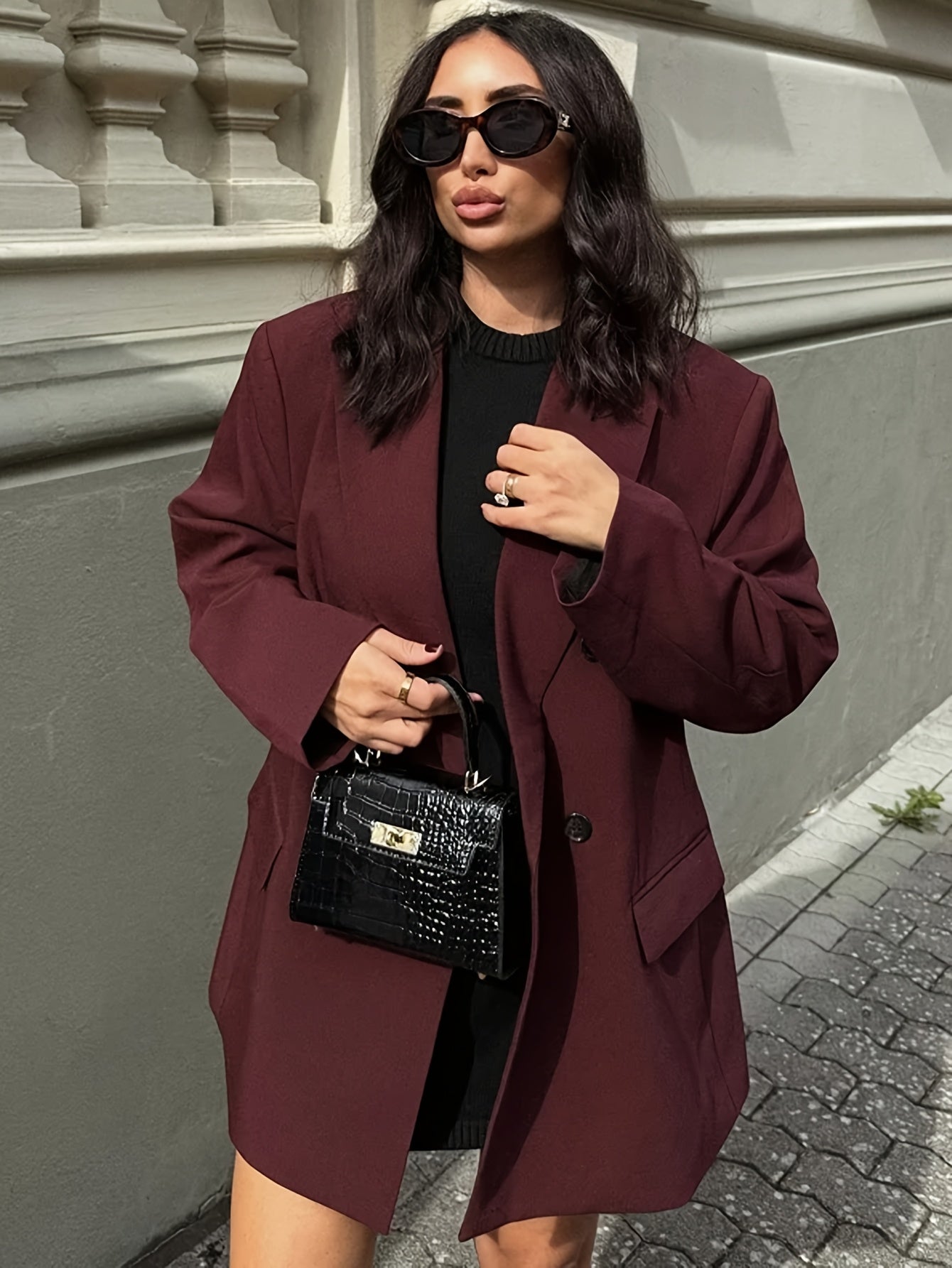Iréva - Oversize Blazer Klassisch Bordeaux für Frauen – Übergangsjacke