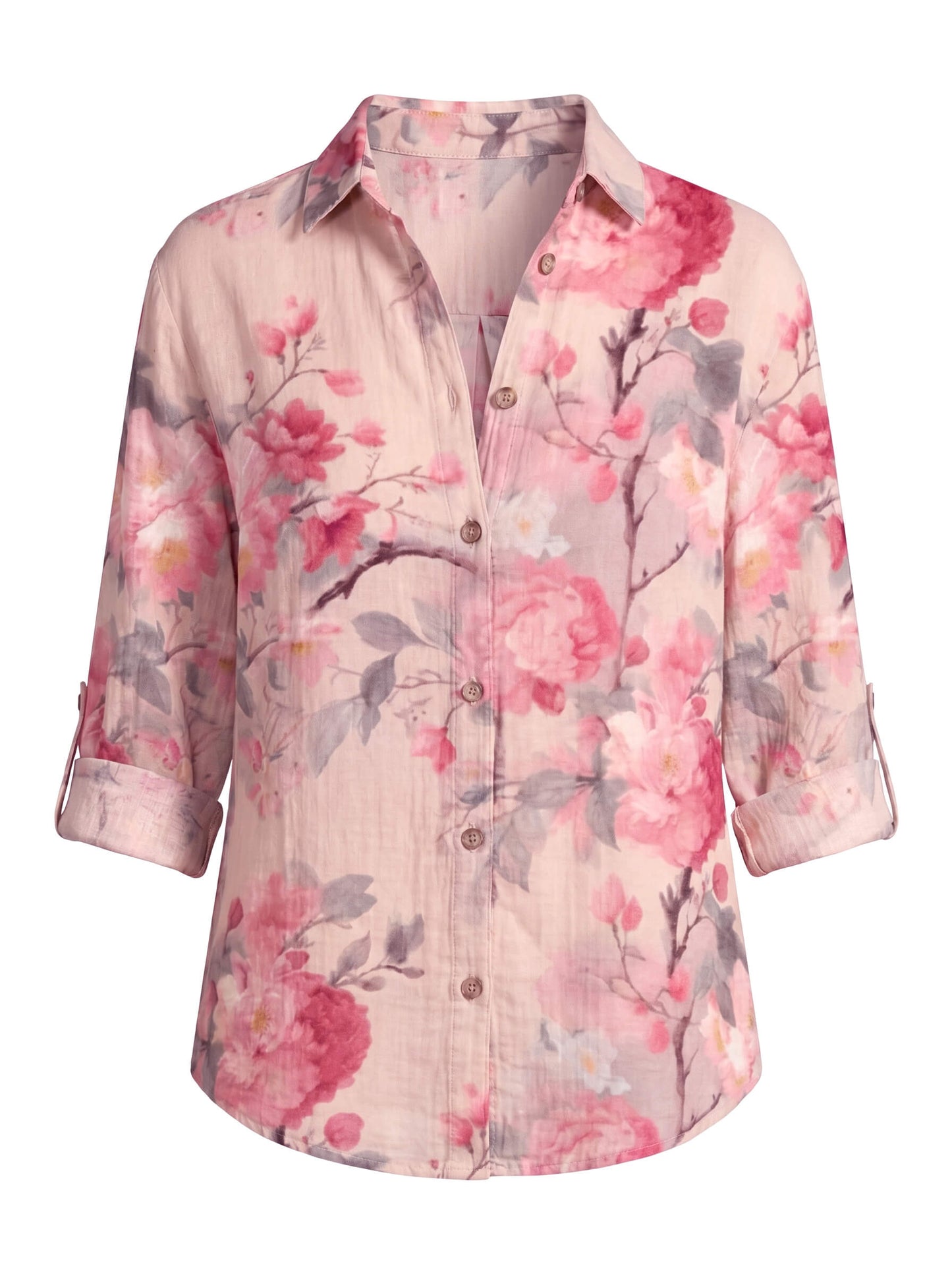 Leichte Damen Bluse mit floralem Print – Luftige Hemdbluse mit Knopfleiste & eleganter Passform