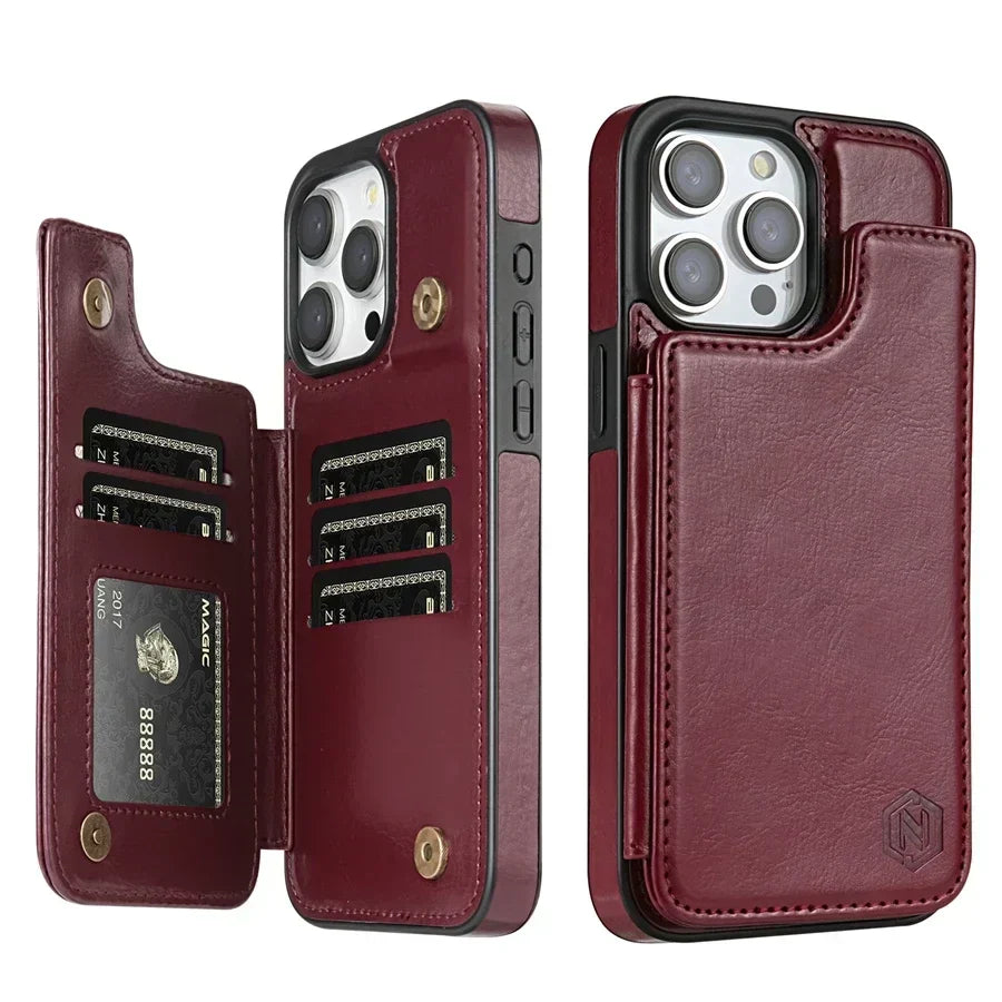 Magnoria - Luxuriöse Ledertasche für das Handy mit Kartenfächern, Fotobereich und Magnetverschluss