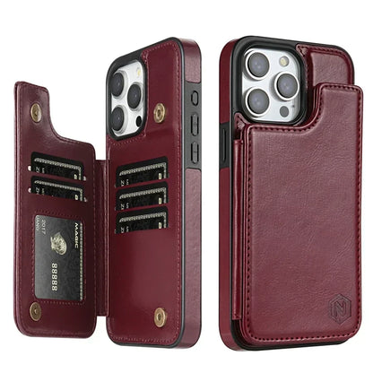 Magnoria - Luxuriöse Ledertasche für das Handy mit Kartenfächern, Fotobereich und Magnetverschluss