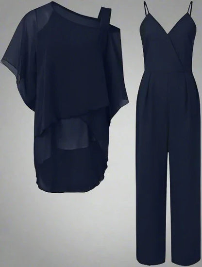 Elegantes Damen 2-Teiler Set mit Chiffon-Bluse & weiter Hose – Locker, Stilvoll & Festlich