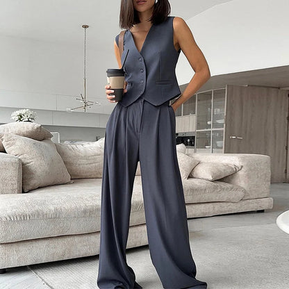 Lioréa - Frühlingsensemble aus zwei Teilen für Frauen: Weste und Hochtaillenhose | Lässiger und professioneller Stil