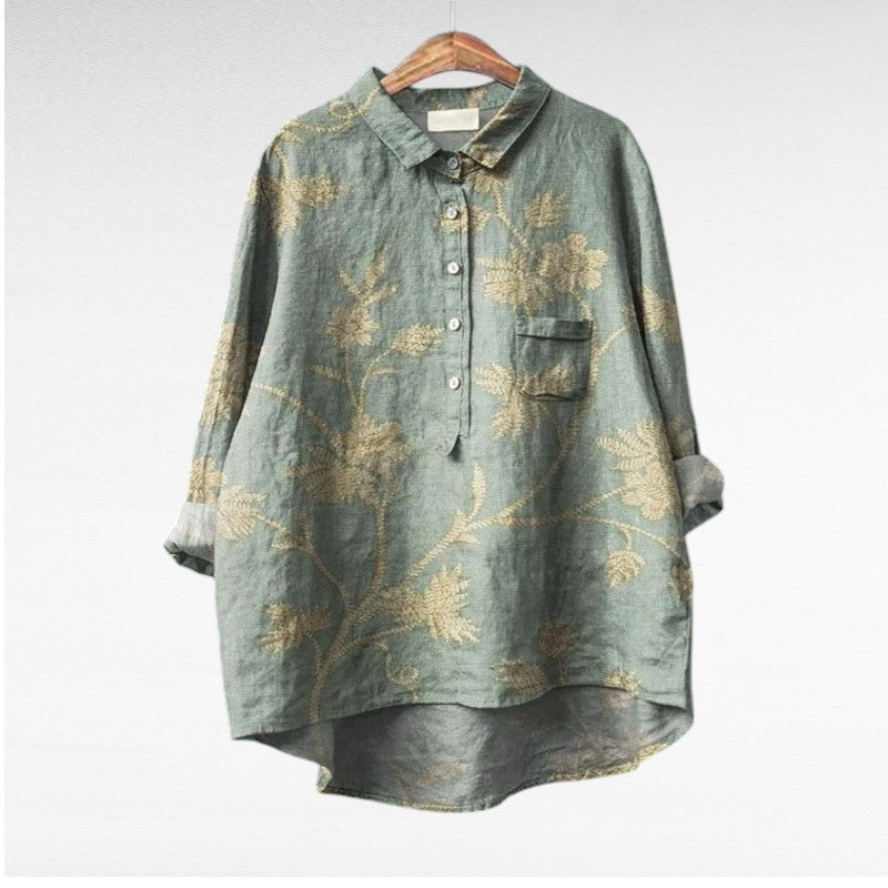 Liorine - Klassische Bluse mit leichtem Blumenmuster für Frühling und Sommer für Damen