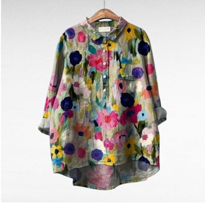 Liorine - Klassische Bluse mit leichtem Blumenmuster für Frühling und Sommer für Damen