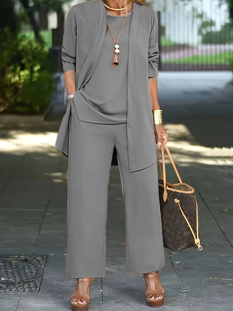 Mathilde - Lässiges Drei-Teile-Set für Frauen: Top, Weste und Hose