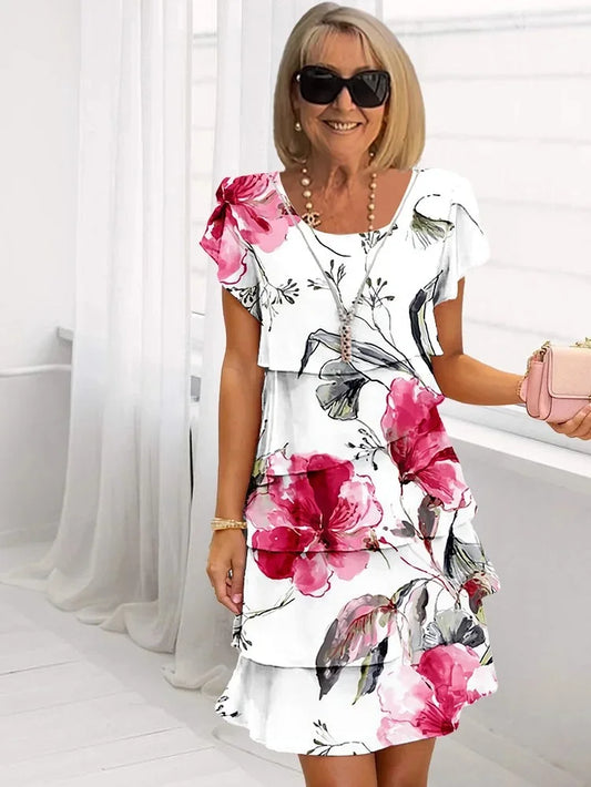 Eleganter Sommerstil für Frauen Kleid mit Floralem Muster und Femininen Volants für Leichte Tage