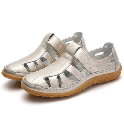 Bequeme Leder-Sandalen mit Klettverschluss – Atmungsaktive Sommer Schuhe für Damen