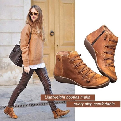 Orthopädische Leder Stiefeletten für Damen – Bequeme Schnürboots mit Reißverschluss & Breiter Zehenbox