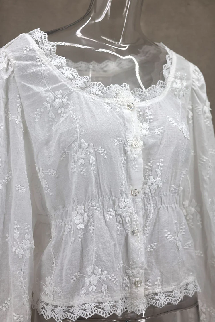 Joséphine - Bluse Frühling Bohème Romantisch aus Spitze mit langen Ärmeln und floralen Details für Frauen