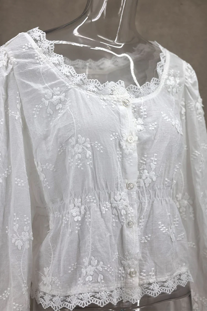 Joséphine - Bluse Frühling Bohème Romantisch aus Spitze mit langen Ärmeln und floralen Details für Frauen