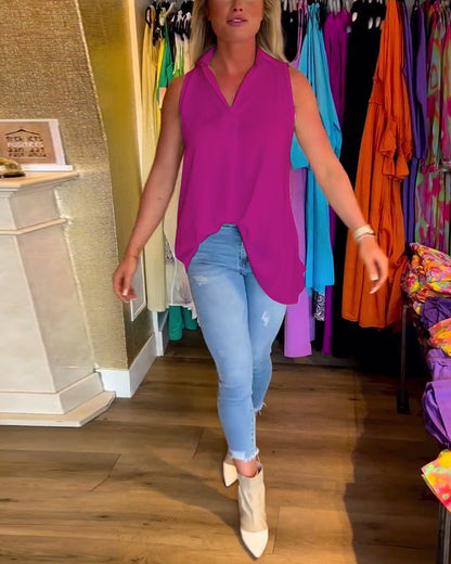 Lyséa - Ärmellose Lange Bluse, Leicht und Elegant für Frühling und Sommer, für Damen