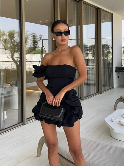 Kaelyne - Einseitiges Bustierkleid mit Rüschensaum