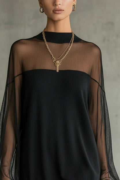 Thaïs - Kurzes Kleid mit Stehkragen und Transparenten Ärmeln