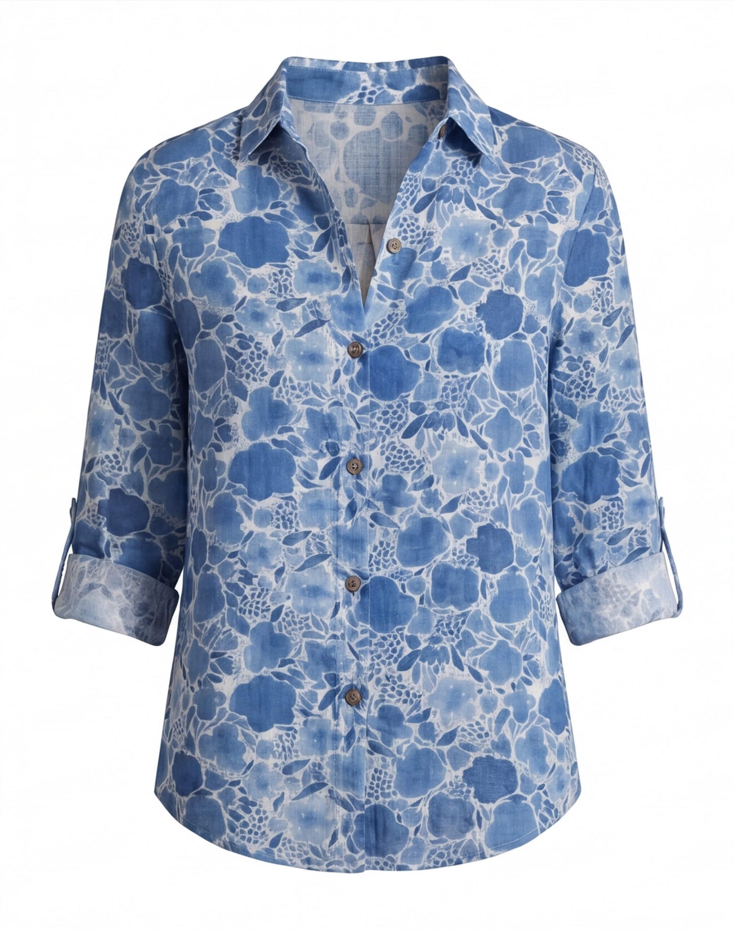 Leichte Damen Bluse mit floralem Print – Luftige Hemdbluse mit Knopfleiste & eleganter Passform