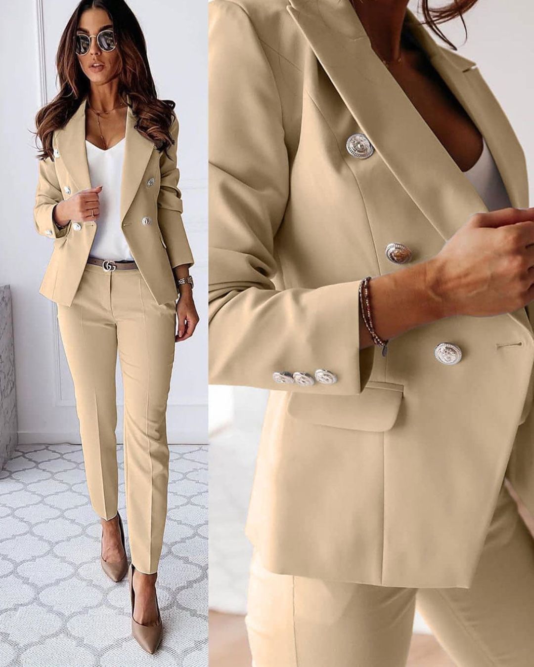 Hélène - Eleganter und Taillierter Blazer in Einfarbigen Farben mit Detaillierten Knöpfen für Damen