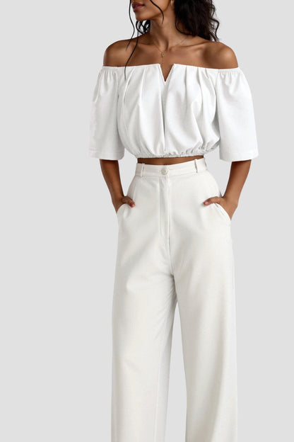Elegante Off-Shoulder Bluse für Damen mit V-Ausschnitt – Leichtes Sommer Top
