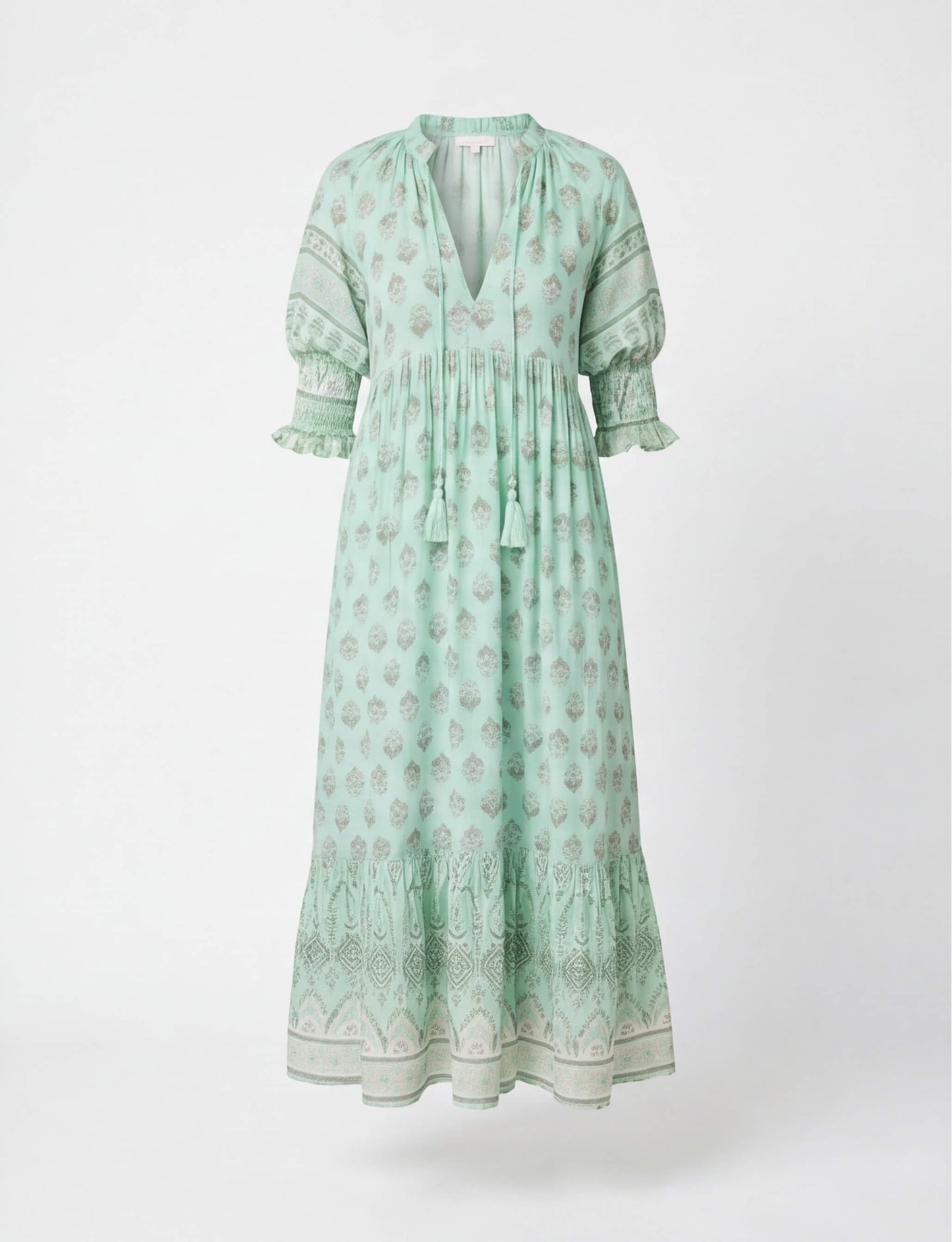 Boho Midikleid mit Print für Damen – Luftiges Sommerkleid mit V-Ausschnitt & Volant-Details
