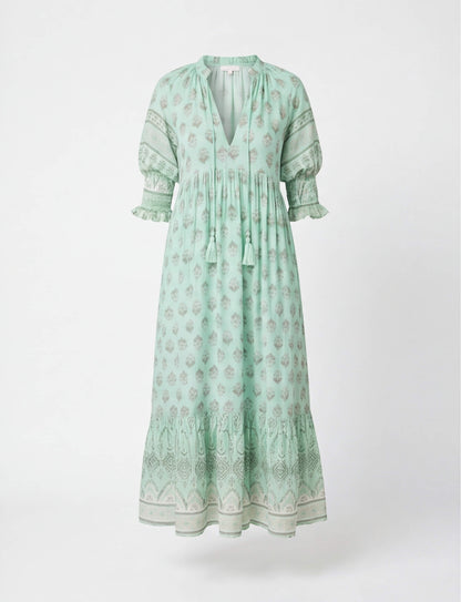 Boho Midikleid mit Print für Damen – Luftiges Sommerkleid mit V-Ausschnitt & Volant-Details