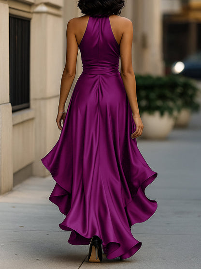 Delyra - Satin-Rüschenskleid, Rückenfrei, Mitternachts-Eleganz