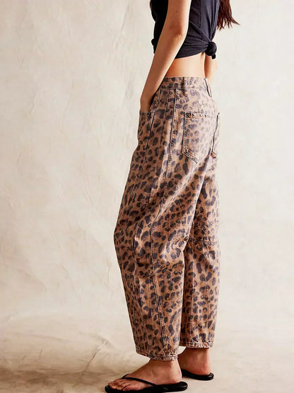 Trendige Print Jeans für Damen – Weite Baggy Denim Hose mit High Waist