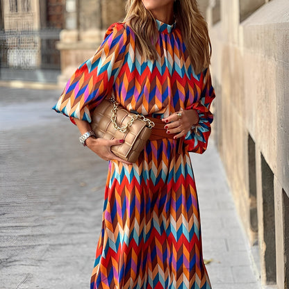 Elviane - Lange Frühlings- und Sommerkleid in lebendigen Farben mit Puffärmeln