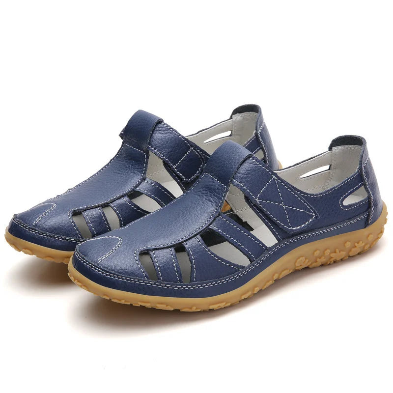 Bequeme Leder-Sandalen mit Klettverschluss – Atmungsaktive Sommer Schuhe für Damen