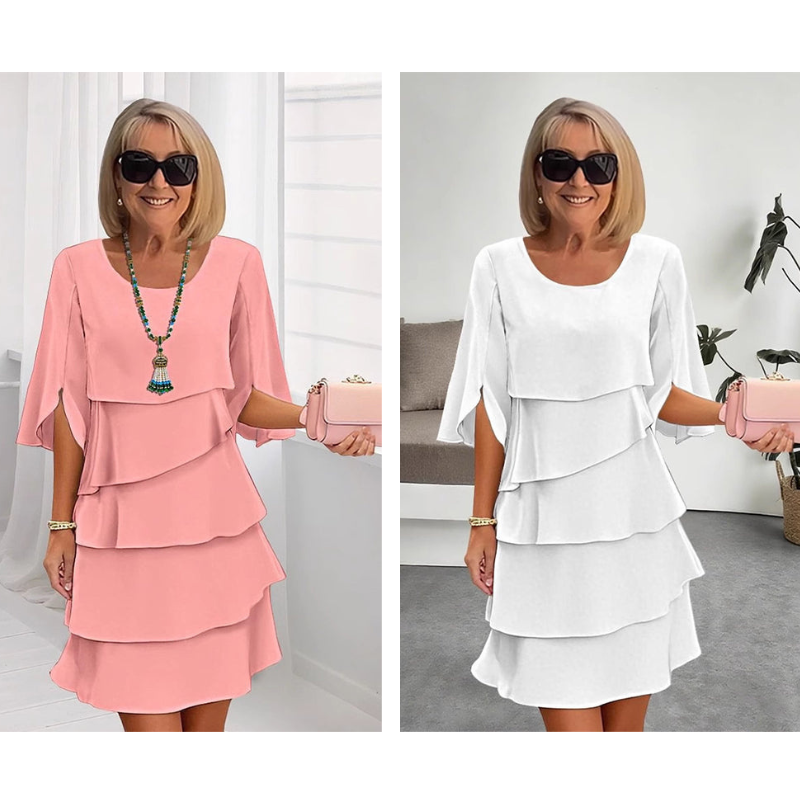 Elegantes Layered Rüschenkleid mit Flatterärmeln für Damen – Luftiges Sommerkleid mit lockerem Schnitt