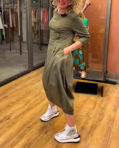 Sidonie - Bequeme und Figurbetonte Kleid mit Bootsausschnitt, Ausgestelltem Rock und Halbarm