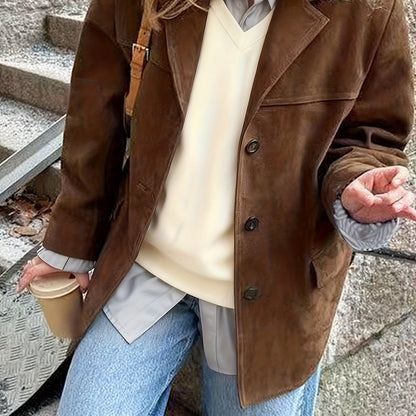 Maïwen - Vintage Suede Übergangsjacke für Damen mit Knöpfen