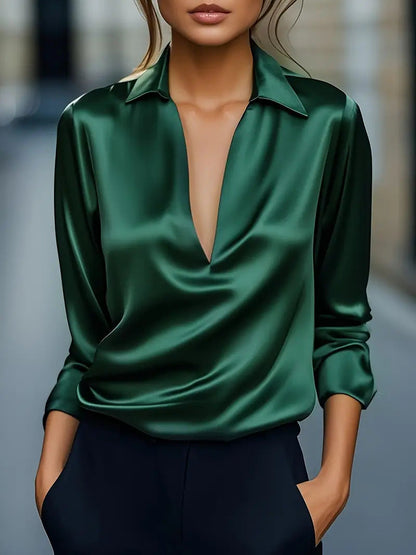 Océlysse - Elegante und Vielseitige Bluse mit Satin-Effekt und V-Ausschnitt für Frauen