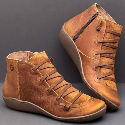 Orthopädische Leder Stiefeletten für Damen – Bequeme Schnürboots mit Reißverschluss & Breiter Zehenbox